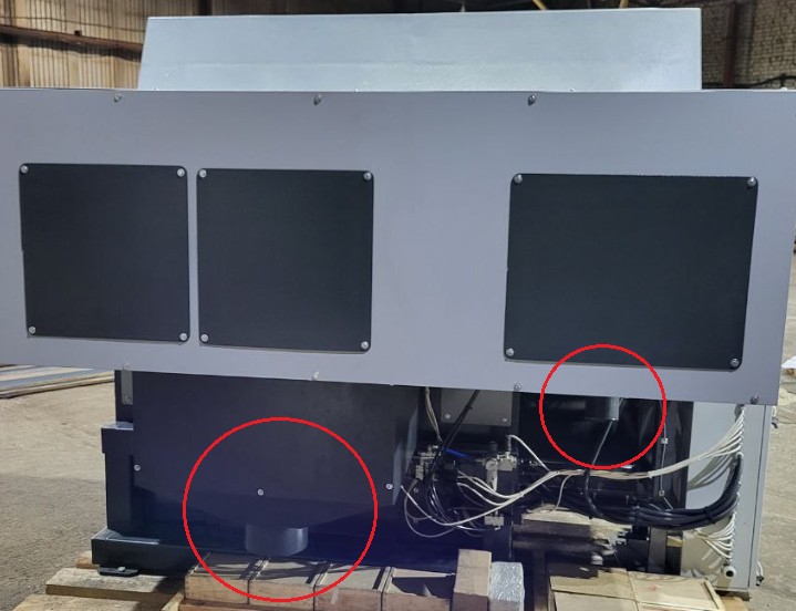 IRONMAC BLOX 4x4-200  Аспирация  Аспирационный патрубок для мелкой стружки расположен в задней части станка Для отвода более крупной стружки, под узлом чашкореза, организуют приямок с подключенной аспирацией 